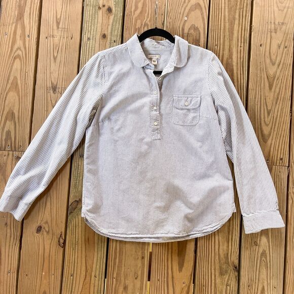 J.Crew Long Sleeve Gray & White Striped Oxford Shirt - Club Collar - Medium - Picture 1 of 7